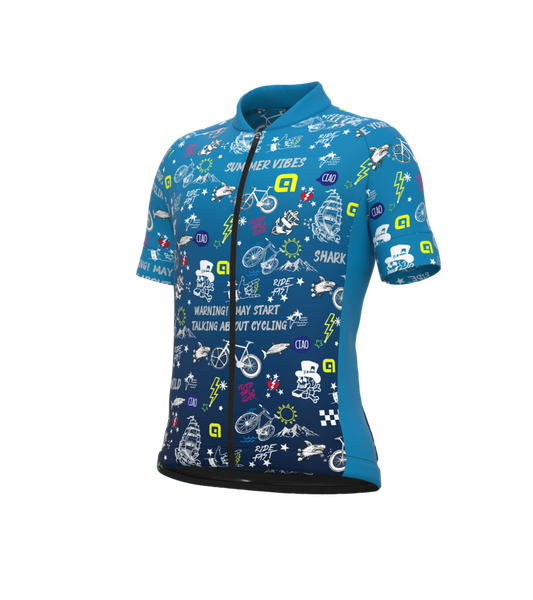 Detský letný cyklistický dres ALÉ KIDS VIBES turquoise